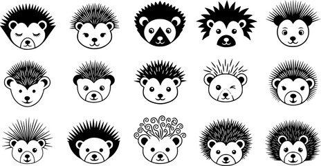 Fototapeta premium Cute hedgehog faces in various artistic styles: playful and creative designs