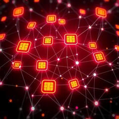 Abstract network of glowing sim cards connected by illuminated lines