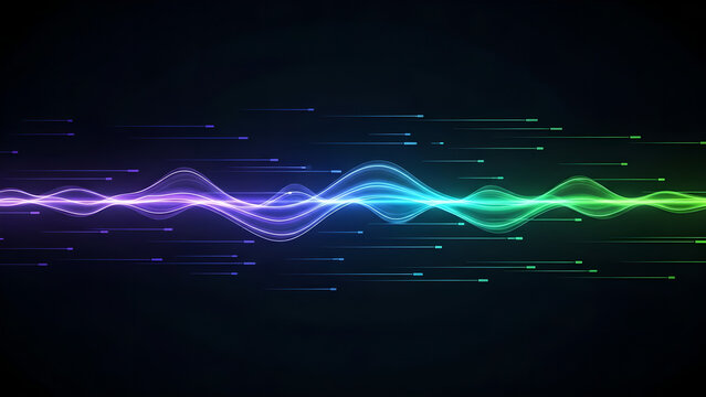 Abstract colorful sound wave pulsing with light streaks on a dark background