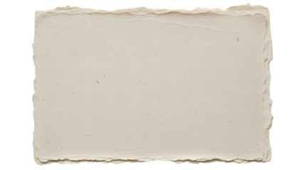 Textured off white handmade paper with deckled edges isolated on a transparent background