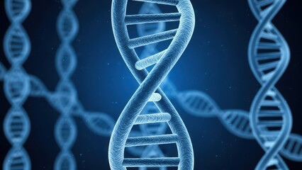 Abstract blue glowing dna double helix strands representing genetic code and molecular biology science