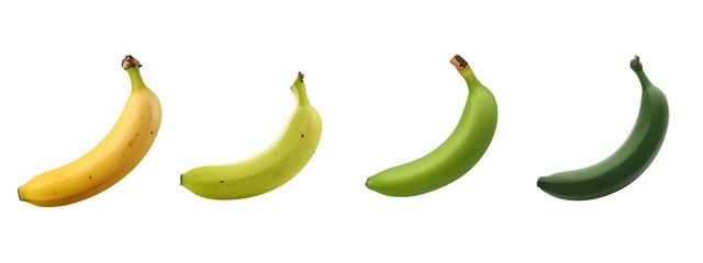 Banana Progression: A close-up study unveils a vivid transition of bananas in varying states of ripeness, showcasing nature's subtle transformations.