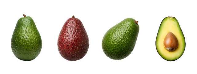 Avocado Variety: A selection of fresh, ripe avocados displayed, showcasing the diversity in color and texture of this healthy, versatile fruit.