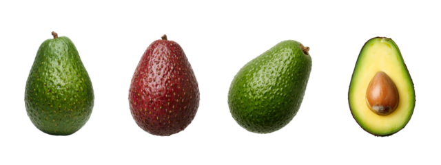Avocado Variety: A selection of fresh, ripe avocados displayed, showcasing the diversity in color and texture of this healthy, versatile fruit.