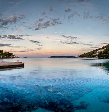 Croatia region Dalmatia city Dubrovnik Adriatic coast view at sunrise.