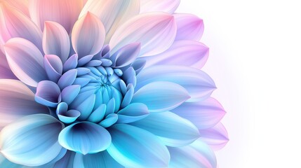 Pastel blue and purple gradient dahlia flower with petals forming ear shape isolated on white background, artistic botanical illustration.