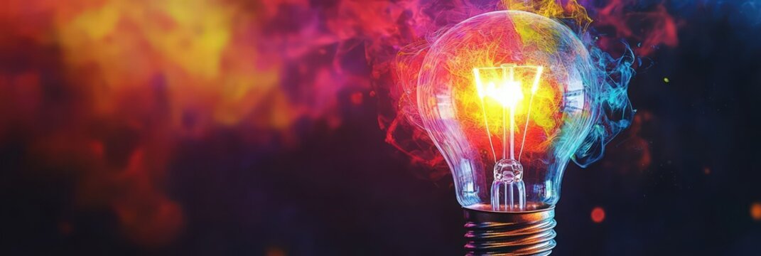 Light bulb with glowing abstract background and wide space for text