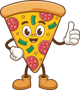 Naklejki Happy Cartoon Pizza Slice Mascot Waving