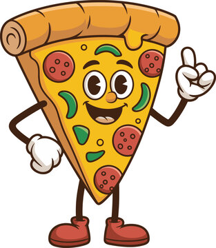 Naklejki Happy Cartoon Pizza Slice Mascot Waving