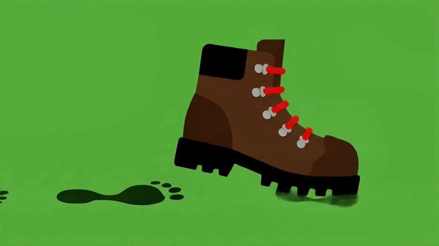 Animated Hiking Boot Leaving Muddy Footprints Across Ground.