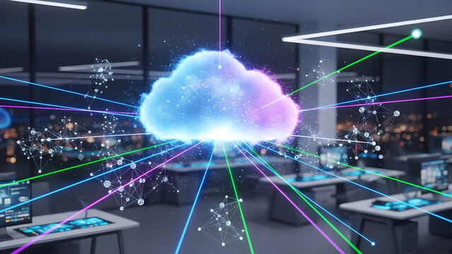 Digital cloud computing network connecting devices in a modern office environment