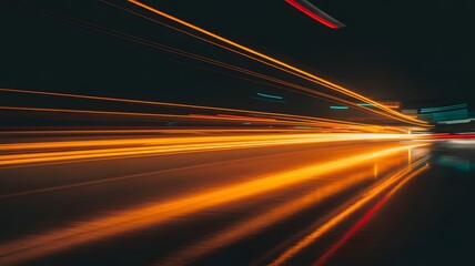 Abstract streaks of orange and red light trails from moving vehicles at night on a dark road