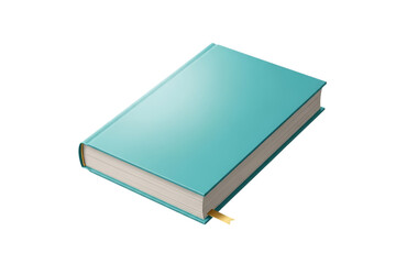 Teal book illustration with gold ribbon bookmark isolated on transparent background