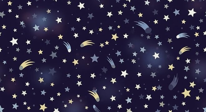 Cosmic night sky illustration with stars and comet elements design