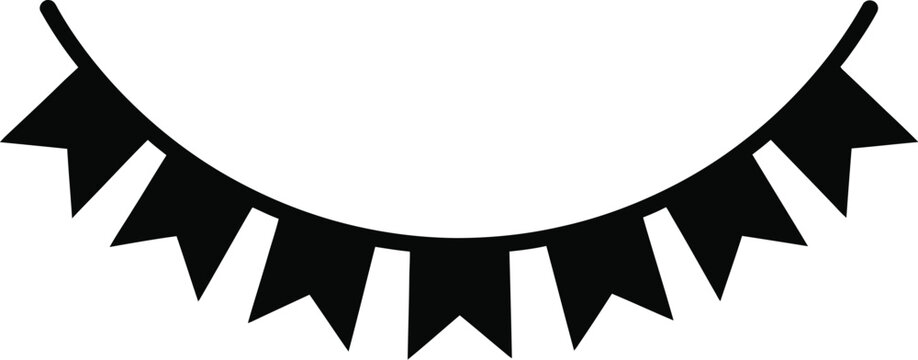 A simple black and white illustration of a party bunting decoration