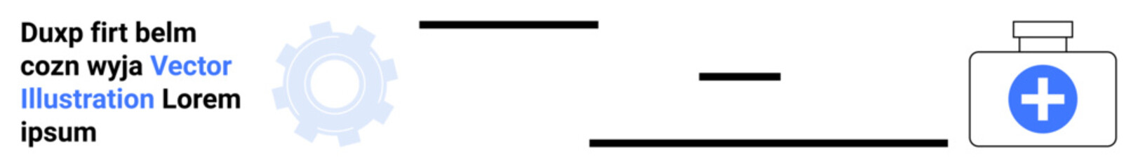 Healthcare innovation, medical services, technology advancements, pharmaceutical solutions, automation, diagnosis tools. A gear symbol and a medication icon with a cross. Healthcare innovation