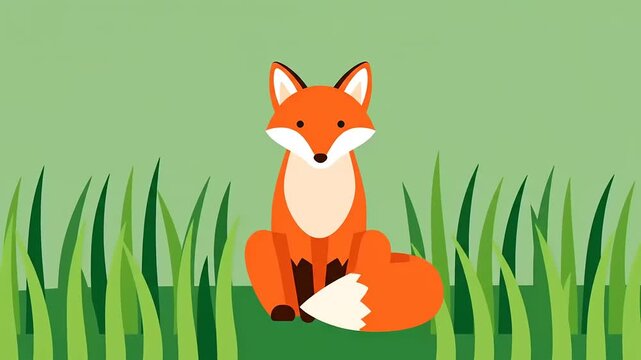 Cartoon foxes sitting in a grass field with a green background and black transition