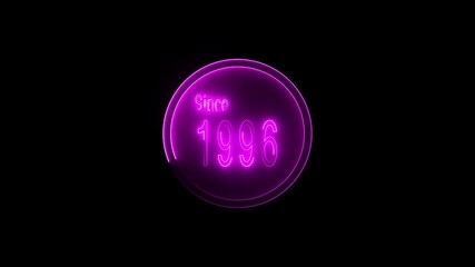 Since 1996 neon line text. Abstract 1996 neon text animation ,For neon color Glowing neon number text background 4k video animation with neon circle animation.