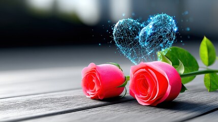 Romantic gesture two roses and a digital heart garden setting image soft focus love concept