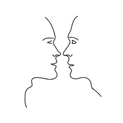 Minimalist continuous line drawing of two faces facing each other
