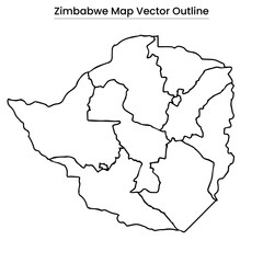 Zimbabwe Map Vector Outline Editable Country Silhouette with Regional Borders
