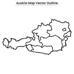 Austria Map Vector Outline Editable Country Silhouette with States