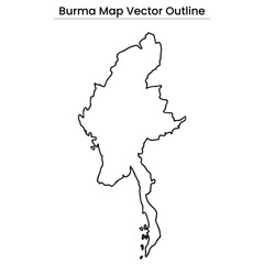 Burma Map Vector Outline Editable Country Silhouette with State Borders (Myanmar)