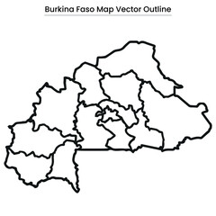 Burkina Faso Map Vector Outline  Editable Country Silhouette with Region Borders