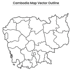 Cambodia Map Vector Outline Editable Country Silhouette with Province Borders