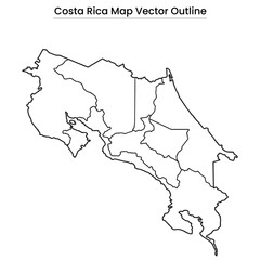 Costa Rica Map Vector Outline Editable Country Silhouette with Province Borders
