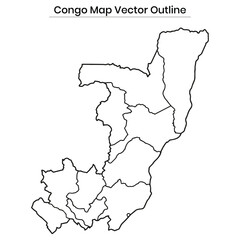Democratic Republic of the Congo Map Vector Outline Editable Country Silhouette with Provincial Borders (DRC)
