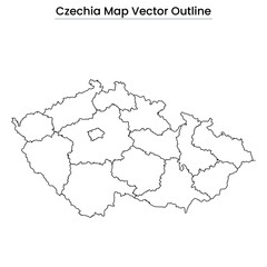 Czechia Map Vector Outline  Editable Country Silhouette with Region Borders (Czech Republic)