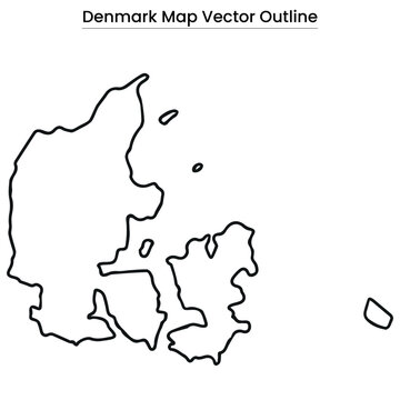 Denmark Map Vector Outline Editable Country Silhouette with Region Borders
