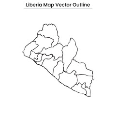Liberia Map Vector Outline Editable Country Silhouette with Counties