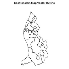 Liechtenstein Map Vector Outline Country Border, Municipalities, Editable Line Art