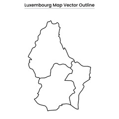 Luxembourg Map Vector Outline Country Border, Regions, Editable Line Art