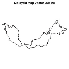 Malaysia Map Vector Outline Country Border, States, Editable Line Art