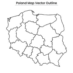 Poland Map Vector Outline Editable Country Silhouette with Regions