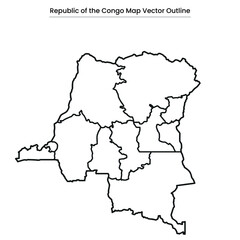 Republic of the Congo Map Vector Outline Editable Country Silhouette with Regions