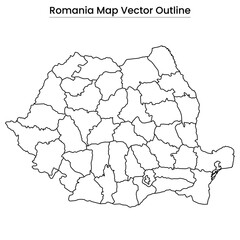 Romania Map Vector Outline Editable Country Silhouette with County Borders