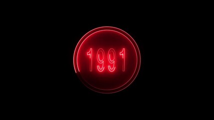 Since 1991 neon line text. Abstract 1991 neon text animation ,For neon color Glowing neon number text background 4k video animation with neon circle animation.