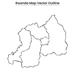 Rwanda Map Vector Outline Editable Country Silhouette with District Borders