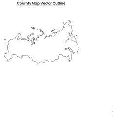 Russia Map Vector Outline Editable Country Silhouette with Regional Borders