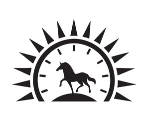 Horse Sunrise Clock Emblem Majestic Timeless Symbol