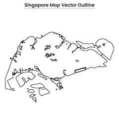 Singapore Map Vector Outline Editable Country Silhouette with Regional Borders