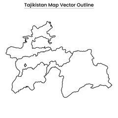 Tajikistan Map Vector Outline Editable Country Silhouette with Regional Borders