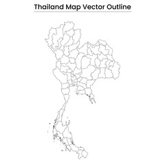 Thailand Map Vector Outline Editable Country Silhouette with Regional Borders