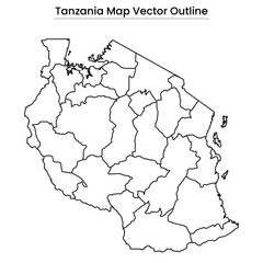 Tanzania Map Vector Outline Editable Country Silhouette with Regional Borders