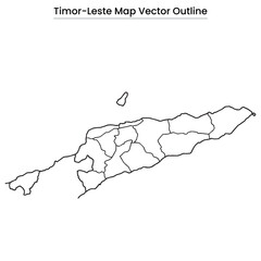 Timor Leste Map Vector Outline Editable Country Silhouette with District Borders