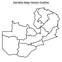 Zambia Map Vector Outline Editable Country Silhouette with Regional Borders